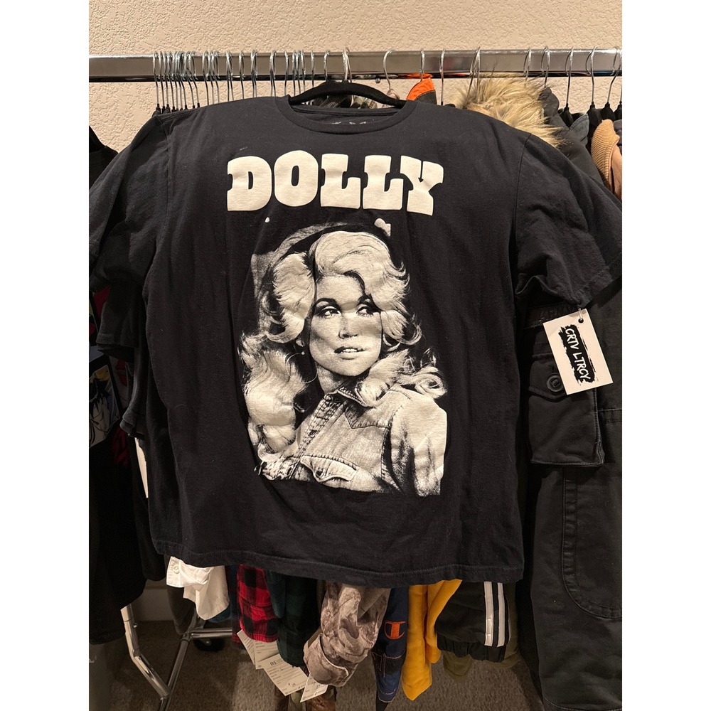 Dolly Parton Graphic T-Shirt Black Cotton Country Music Portrait Tee Womens L